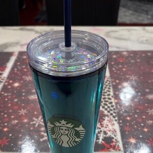 Starbucks Iridescent Blue Tumbler with Lid and Straw